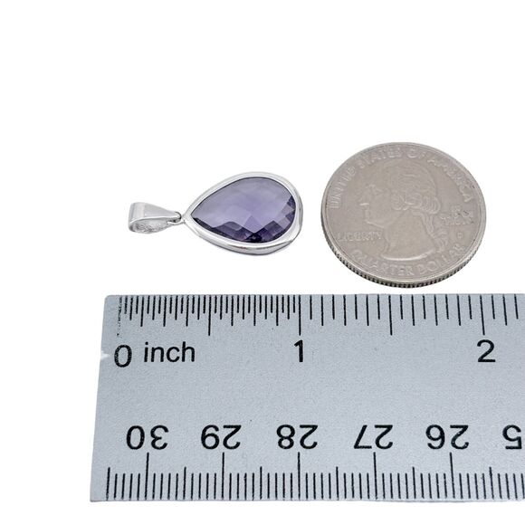 Vintage Sterling Silver 925 Purple Faceted Glass Teardrop Pendant - Picture 5 of 6